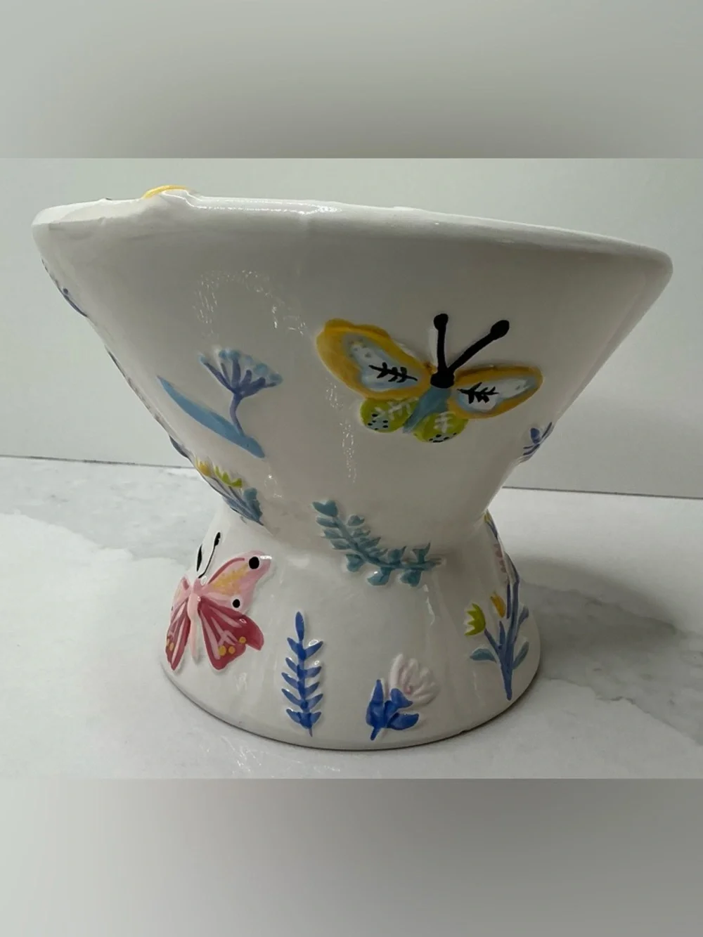Mellow & Mod Pet Bowl Elevated and Tilted Small Ceramic FLORAL Dish New